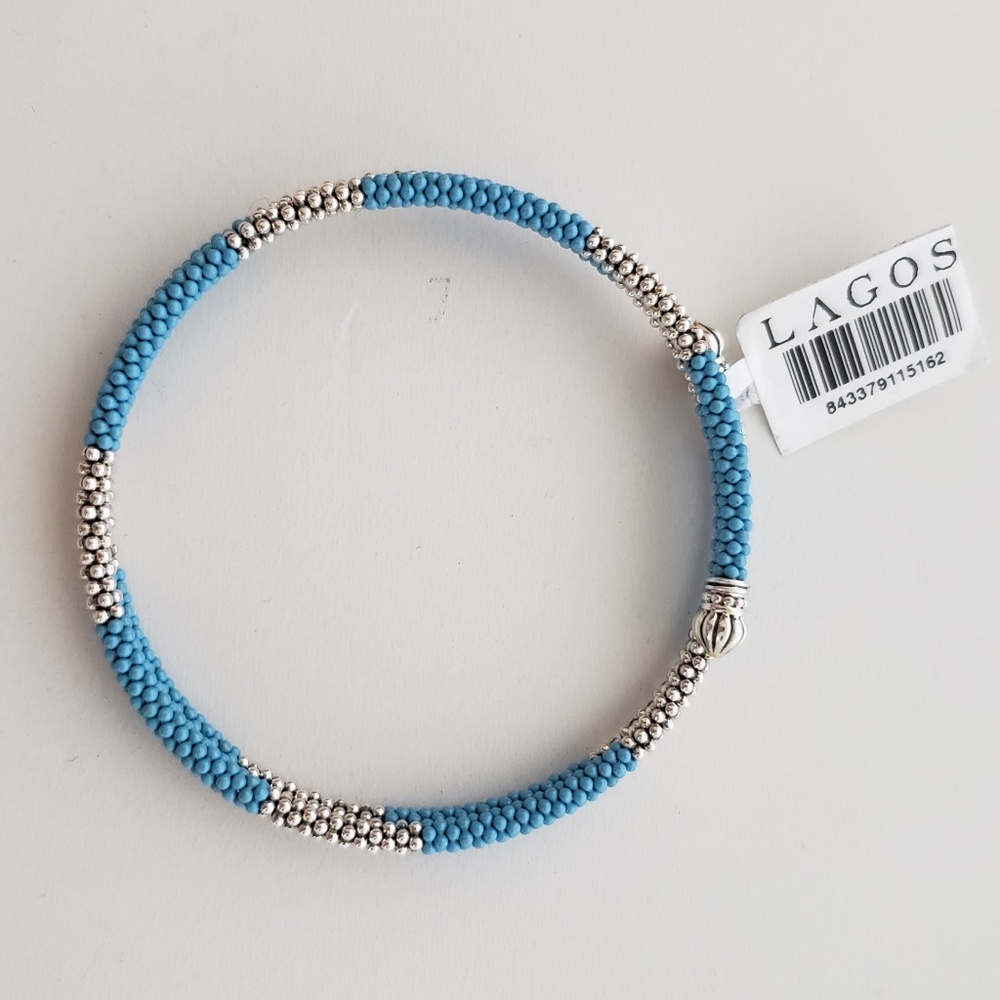 LAGOS Caviar Sterling Silver Blue Ceramic Beaded Coil Bracelet - Picture 8 of 16